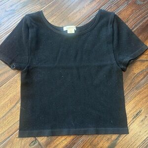 Bozzolo Black Ribbed Scoop Neck Crop Top